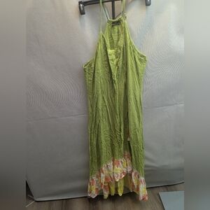 Lime Green and Floral Women's High Low Dress